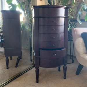 Teak jewelry armoire chest